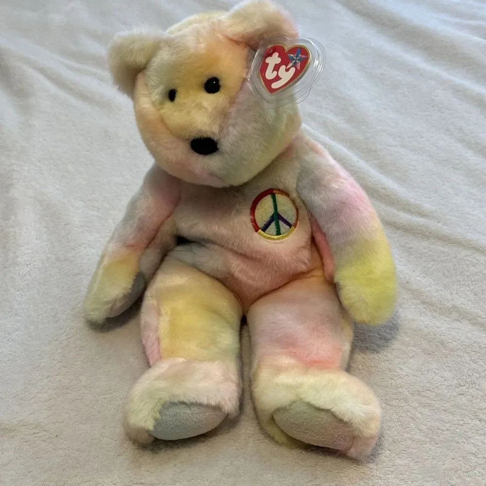 Ty Beanie Babies Buddies Peace Bear Pastel Tie Dye Plush Stuffed Animal Toy 14